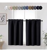 WelvetBLK Black Cafe Blackout Curtains Tier 36 Inch Length 2 Panels, Soft Solid Thermal Insulated...