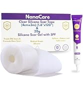 NanaCare Silicone Scar Gel with SPF 20G & Clear Silicone Scar Tape 120" x 1.5" Roll | Medical Gra...