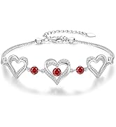 CDE Forever Love Heart Charm Link Bracelet for Women, 925 Sterling Silver Birthstone Bracelet Ann...