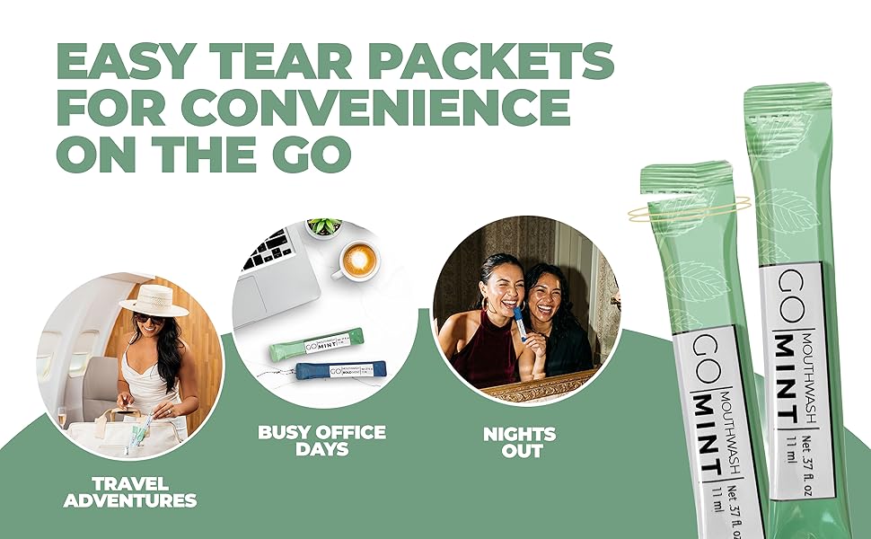 mouthwash pack that's easy to tear. perfect for travel, office, and nights out