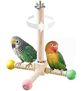 Bird Stand Perch Toy, Interactive Spinning Parakeet Toys, Wooden Exercise Wheel Parrot Toy, Enric...