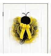 14 Inch Bee Wreath for Front Door Yellow Mesh Bee Shaped Spring Summer Fabric Wreaths Hanging Dec...