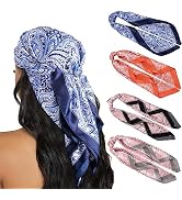 HBselect 4PCS Head Scarf for Women 35” Head Scarves Silk Like Satin Neck Scarfs Square Bandana Ha...