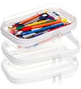 PGAXM 3PCS Clear Hard Plastic Zipper Case, Double Zippers Hard Pouch, Portable Travel Organizer B...