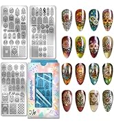 PH PandaHall 3pcs Vintage Glass Window Nail Stamping Plates, Flower Window Nail Art Templates Ins...