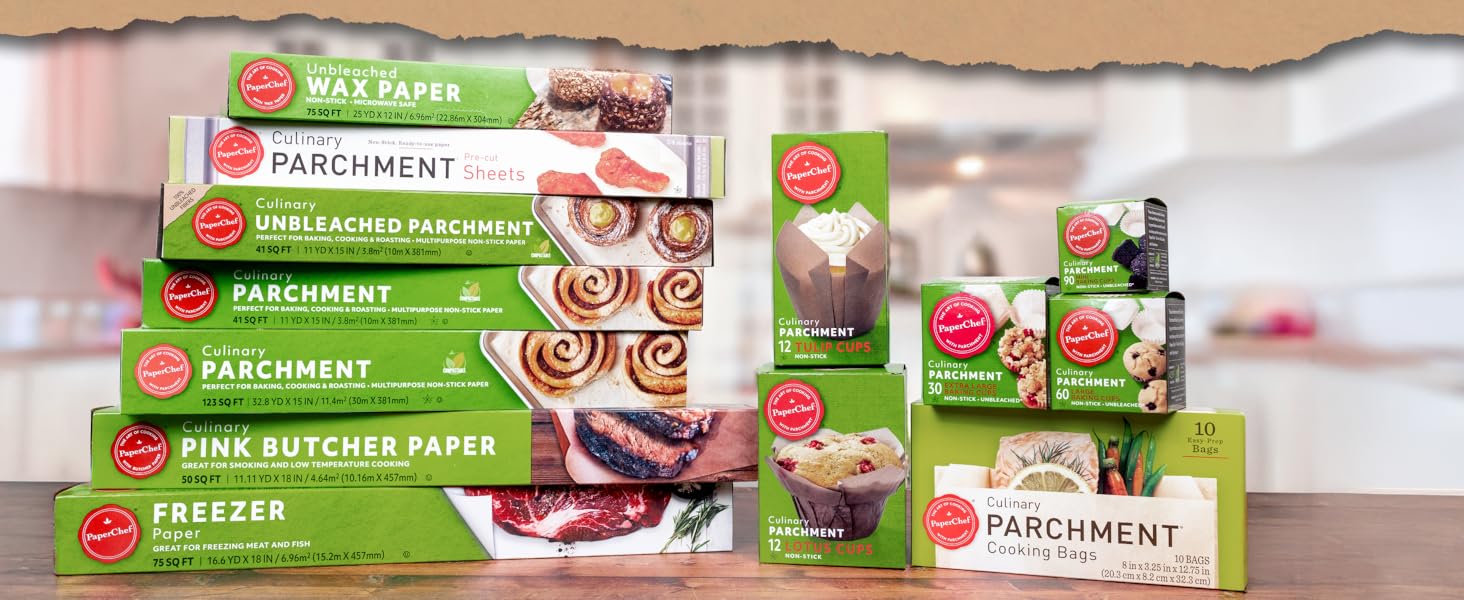 PaperChef parchment bags, cooking bags, oven-safe, non-stick, meal prep, 12 pack