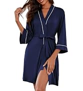 Ekouaer Women Kimono Robes Knee Length Knit Bathrobe Lightweight Soft Sleepwear V-neck Casual Lad...