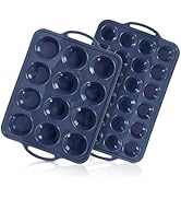 Vnray 2 Pack Silicone Muffin Pan 12 and 24 Cup with Metal Frame,Non Stick Silicone Mini Cupcake P...