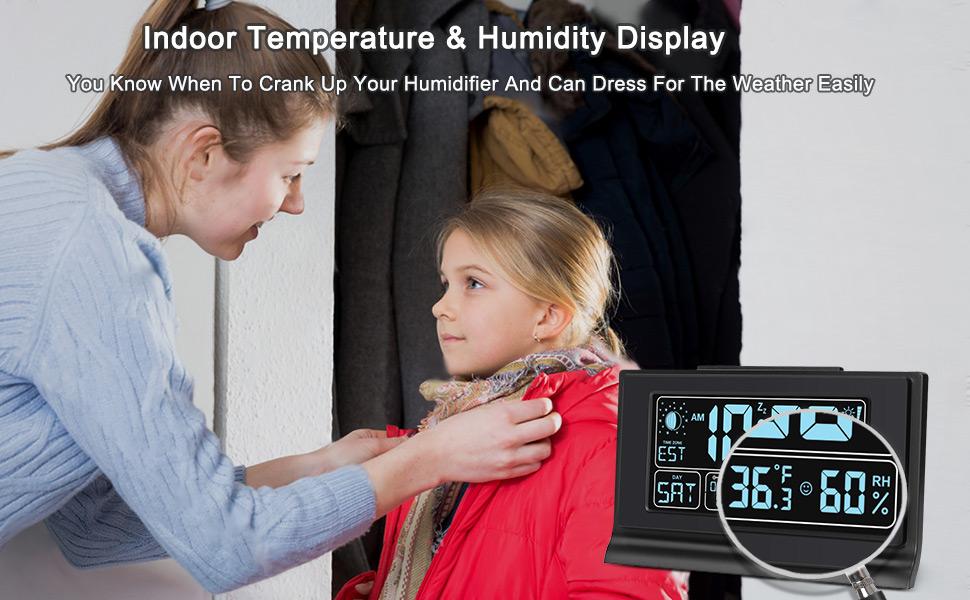 electronic alarm clock with temperature and humidity