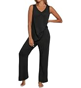 PrinStory Womens Pajama Sets Soft Knit Pjs 2 Piece Sleeveless Pajama Set Summer Lightweight Pj wi...