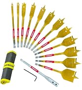 Spade Drill Bit Set, 13pcs Paddle Bits in SAE, 1/4 Hex Shank Flat Wood Bits for Woodworking, 1/4