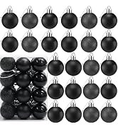 24 Count Mini Black Ornaments for Mini Christmas Tree, Small Shatterproof Christmas Tree Ornament...