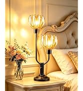 TECHYAP Mid Century Modern Flower Black Table Lamp for Bedroom Dimmable | Vintage Nightstand Lamp...