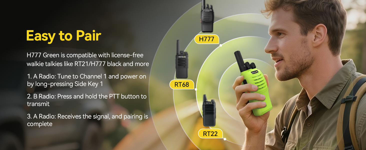FRS 2 Way Radio green walkie talkies long range rechargeable walkie talkies 2 pack family use