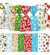 160 Pack Christmas Cellophane Goody Bags with Twist Ties for Holiday Favors Treats Kids Xmas Trea...