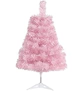 CCINEE 2Ft Artificial Christmas Tree, Pink Mini Tabletop Hinged Christmas Tree with Plastic Stand...