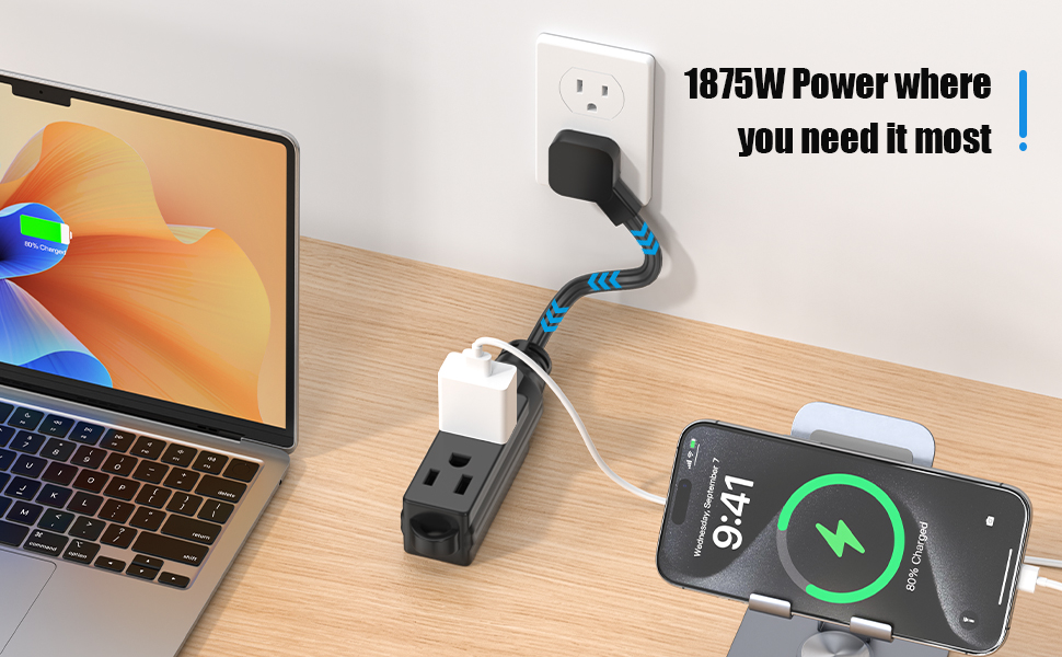 1 FT Short Extension Cord, HITRENDS 3 Outlet Extension Cord, 3 Prong Grounded Wire