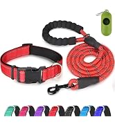Dynmeow Reflective Dog Collar and Leash Set, 6FT Strong Climbing Rope Leash with Padded Handle, A...