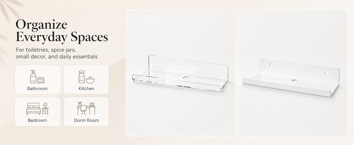Acrylic floating shelves for bathroom kitchen bedroom and dorm room storage