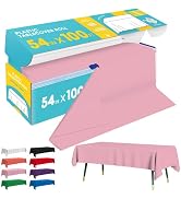 Niuara Pink Plastic Table Cover Roll - 54IN x 100FT, Table Cloth for Rectangle Table with Slide C...