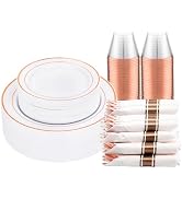 DaYammi 210PCS Rose Gold Plastic Dinnerware Set for 30 Guests, Valentine's Day Plates for Party, ...