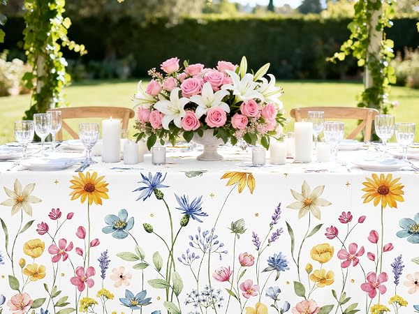 3-Piece 54 x 108 Inch Spring Floral Plastic Tablecloth