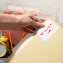 Laser & inkjet printer labels used for a handwritten label on a file folder in a home office setting