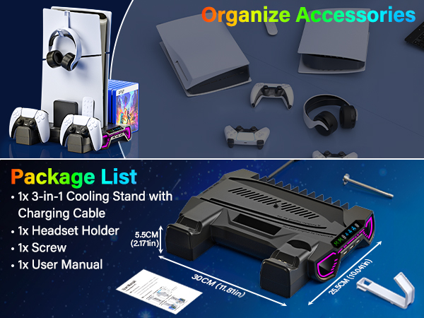 playstion 5 cooling stand with cooling fan and controller docking station