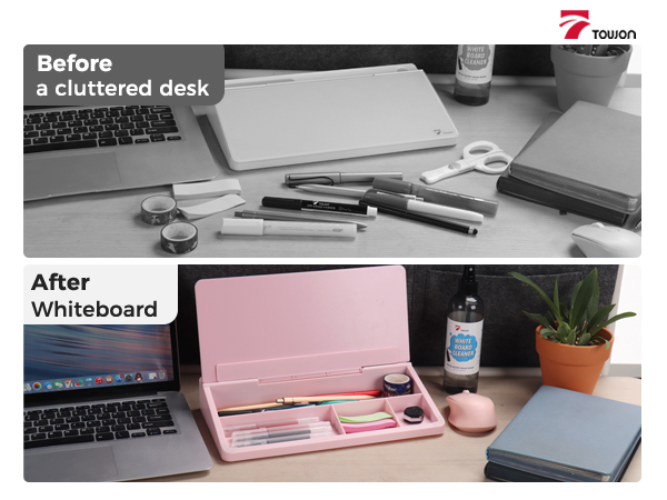 glass desktop whiteboard pink with organization