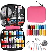 JUNING Sewing Kit with Pink Case Portable Sewing Supplies for Home Traveler, Adults, Beginner, Em...