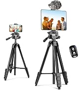 Aureday Phone Tripod Stand, 64” Extendable Cell Phone&Camera Tripod with Wireless Remote and Phon...