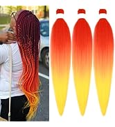 Gozill Red Orange Yellow Ombre Braiding Hair Pre Stretched Prestretched Hypoallergenic Braiding H...