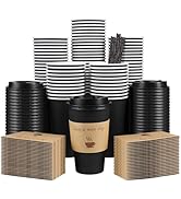 Clawsoff 100 Pack 16 oz Coffee Cups with Lids, Disposable To Go Paper Coffee Cups with Sleeves an...