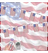 HOLITS 4th of July Decor LED American Flag Banner - Battery-Powered Red White and Blue Mini USA H...