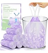 4 Gallon 100PCS Small Drawstring Trash Bags, Floral Printed Design,Thick Pre-separated Garbage Ba...