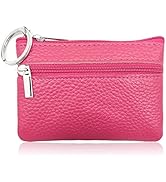 iToolai Women's Leather Small Coin Purse with Keychain, Mini Card Holder Case, Fuchsia