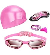 Hurdilen Swim Goggles Swimming Goggles No Leaking with Nose Clip, Earplugs, Swim Cap and Case for...