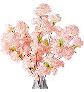 Hawesome Artificial Flowers Cherry Blossom Branches 42 Inch Fake Silk Cherry Blossom Flowers Arra...