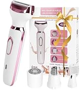 Electric Razor for Women, 4-in-1 Bikini Trimmer with Body, Facial, Eyebrow & Nose Heads, Waterpro...