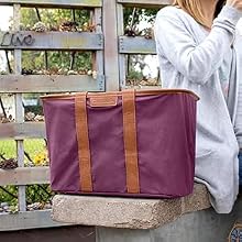 foldable storage bag rigid frame open top access reusable market basket collapsible bin