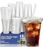16 oz clear plastic cups with lids and straws