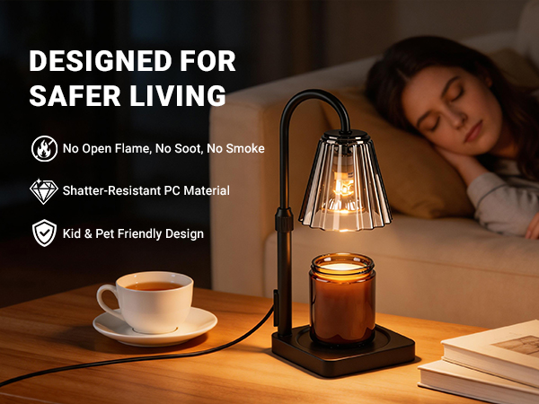 Fubink black candle warmer lamp with timer & dimmer, designed for safer living, shatterproof