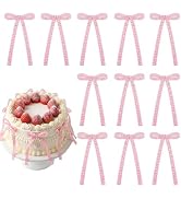 30 PCS Bow Cupcake Topper Pink Gingham Ribbon Bows for Cake Handmade Bow Birthday Decorations for...