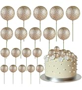 ASTARON 20 Pcs Ball Cake Topper Decorations Mini Balloons Cake Topper Sticks Champagne Gold Balls...