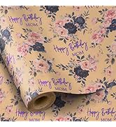 RUSPEPA Floral Wrapping Paper Roll for Mom, Kraft Wrapping Paper, Mini Roll, Gold Foil Flower and...