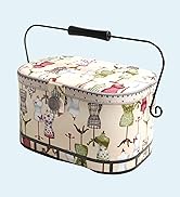 Dritz Large Oval Sewing Basket with Metal Handle, Vintage Dress Form Print