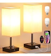 aooshine Fully Dimmable Nightstand Lamps Set of 2 - Table Bedside Lamp with USB C+A Charging Port...