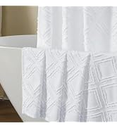 OWENIE White Shower Curtain Set, Jacquard Geometric Textured Fabric Boho Shower Curtains for Bath...