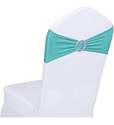 Jieqier Tiffany Blue Chair Sashes, 25PCS Spandex Sashes Bows, Chair Cover Bands with Buckle Slide...