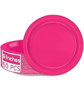 QZYL 50 PCS Paper Plates, Cerise Heavy Duty Party Plates, Round 9 Inches Disposable Paper Dinner ...